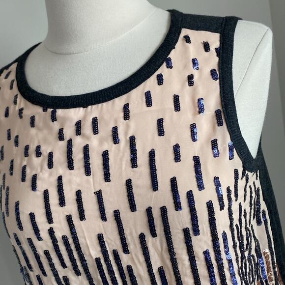 ANTHROPOLOGIE Tiny Sequin Front Tank Womens Sz Small Cream Blue Gold New Tags - Picture 4 of 7